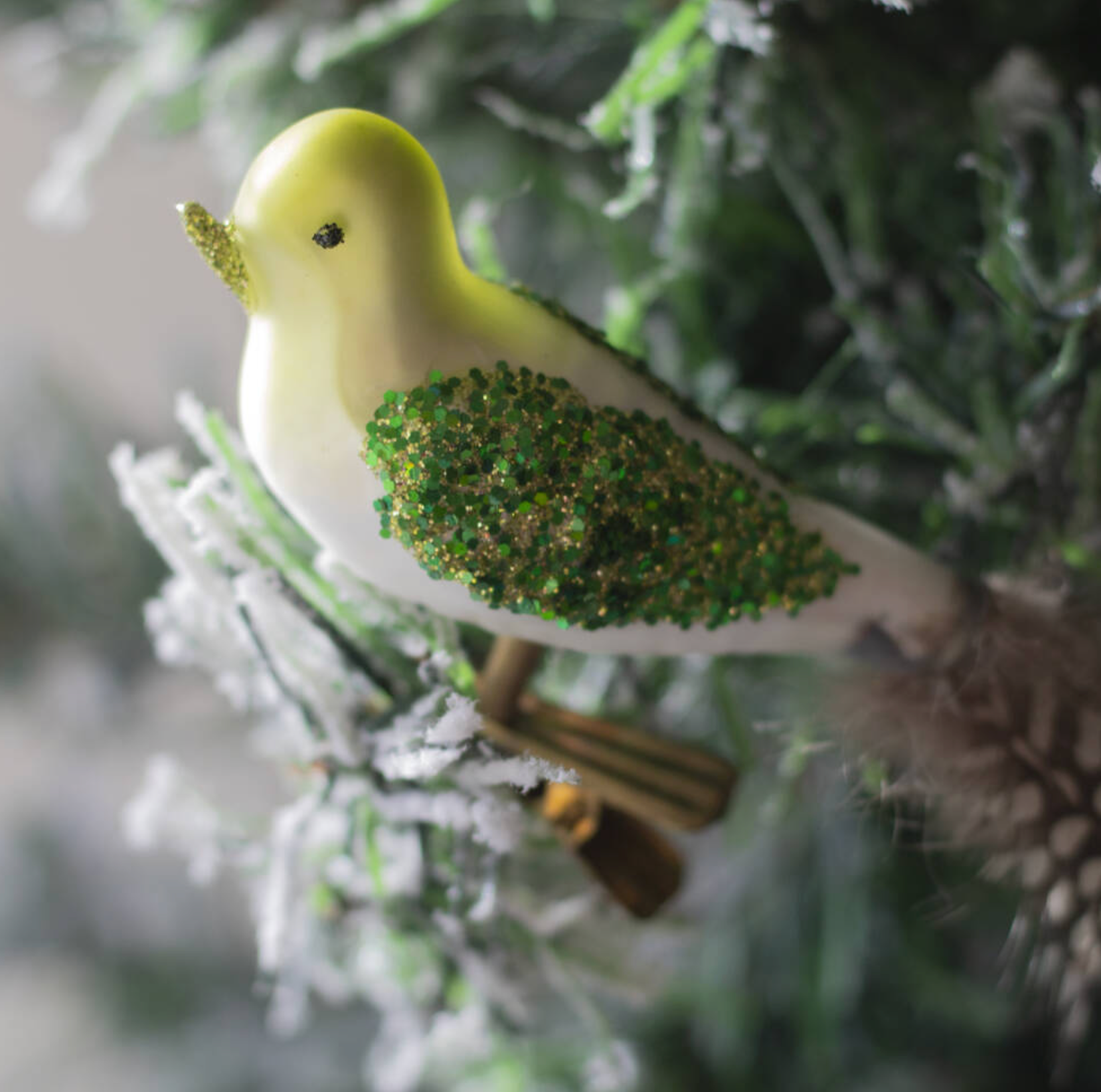 Three Feathered Glass Glitter Bird Decorations