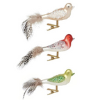 Three Feathered Glass Glitter Bird Decorations