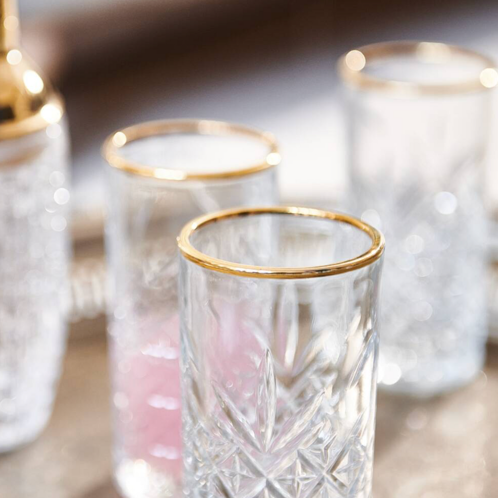 Vintage Cut Glass Highball Tumbler with Gold Rim