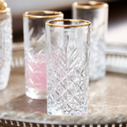 Vintage Cut Glass Highball Tumbler with Gold Rim