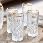 Vintage Cut Glass Highball Tumbler with Gold Rim