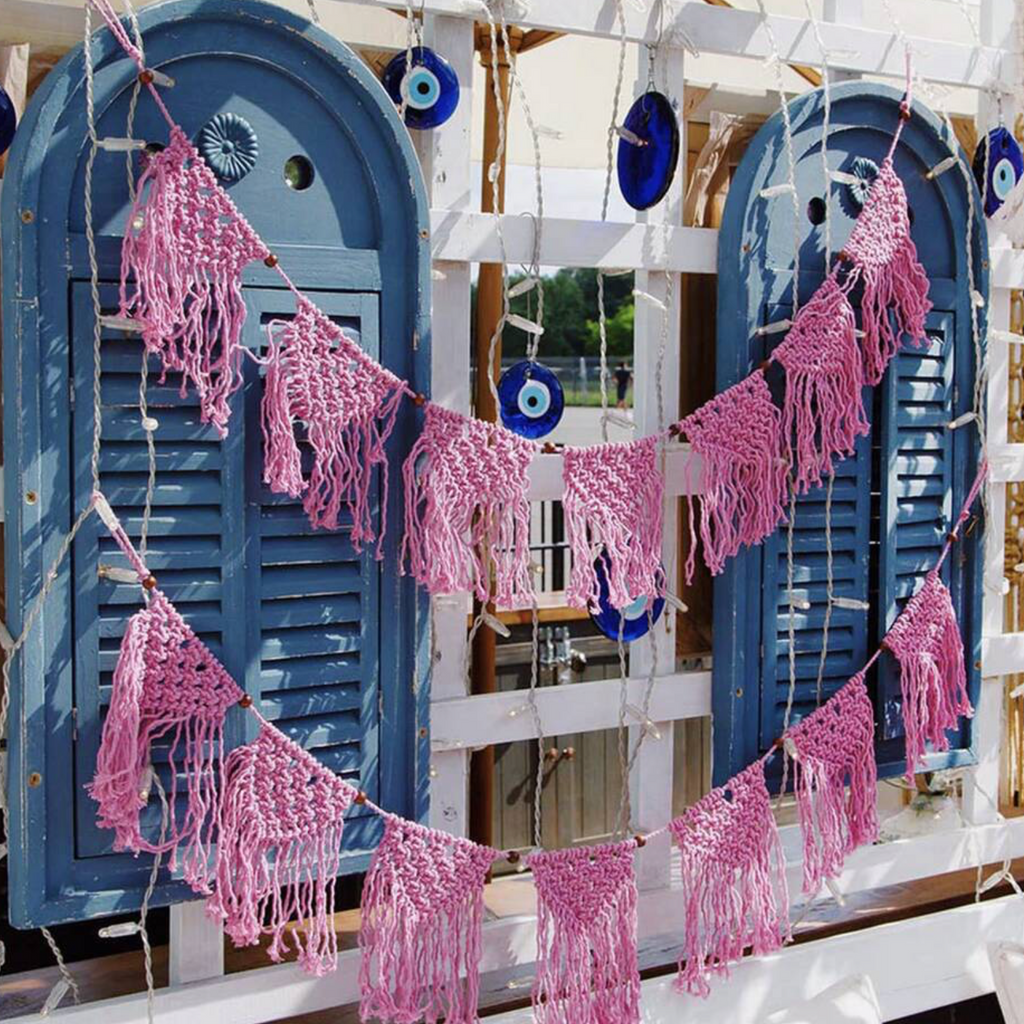Pink Cotton Boho Macrame Garland
