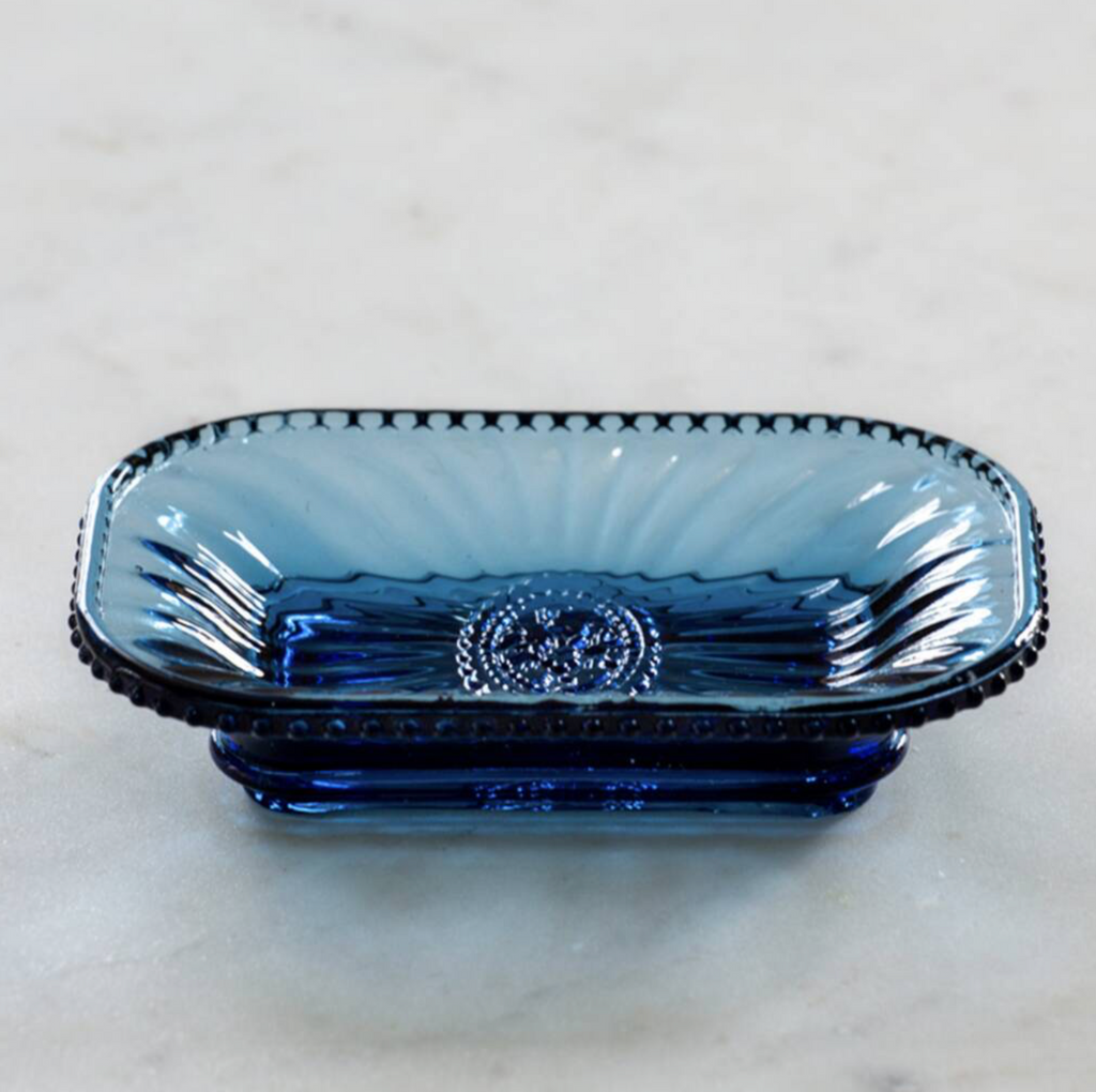Glass Blue Bijou Soap Dish