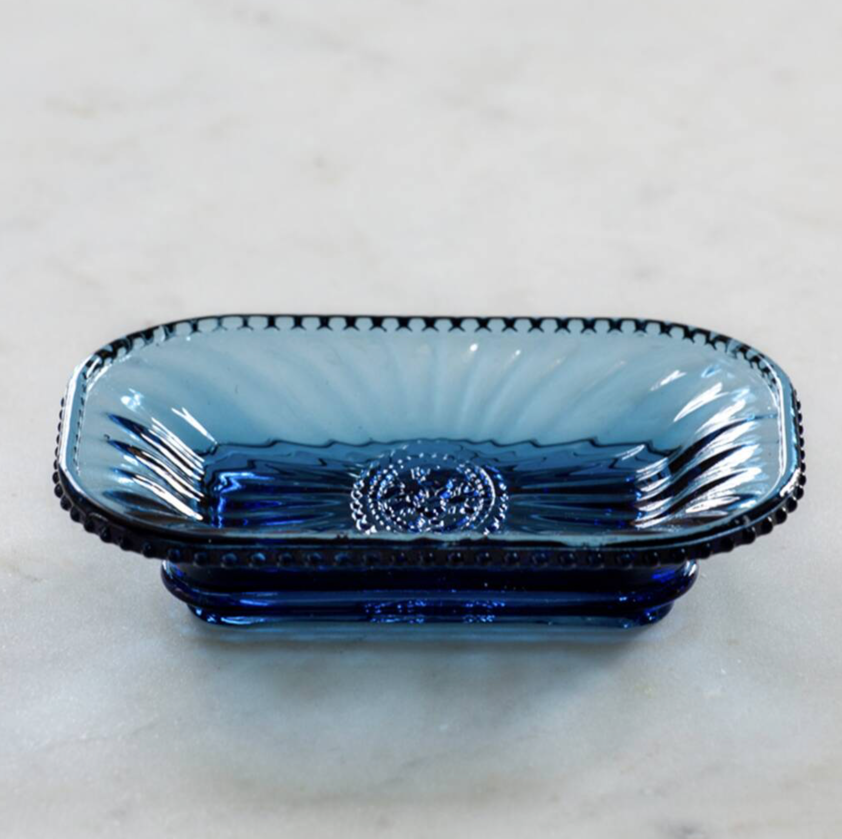 Glass Blue Bijou Soap Dish