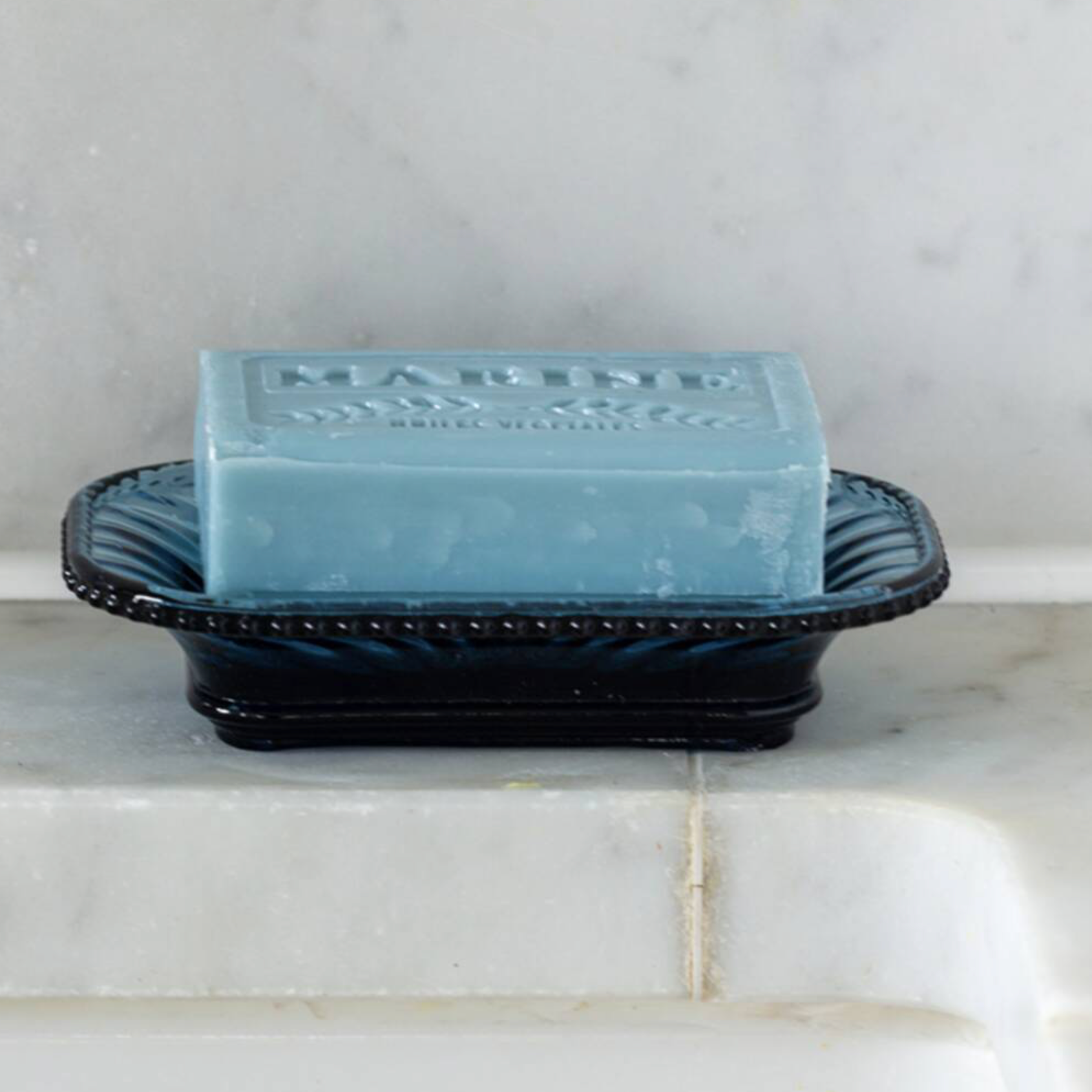 Glass Blue Bijou Soap Dish