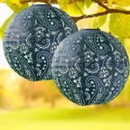 Two Paisley Navy Garden Solar Lanterns