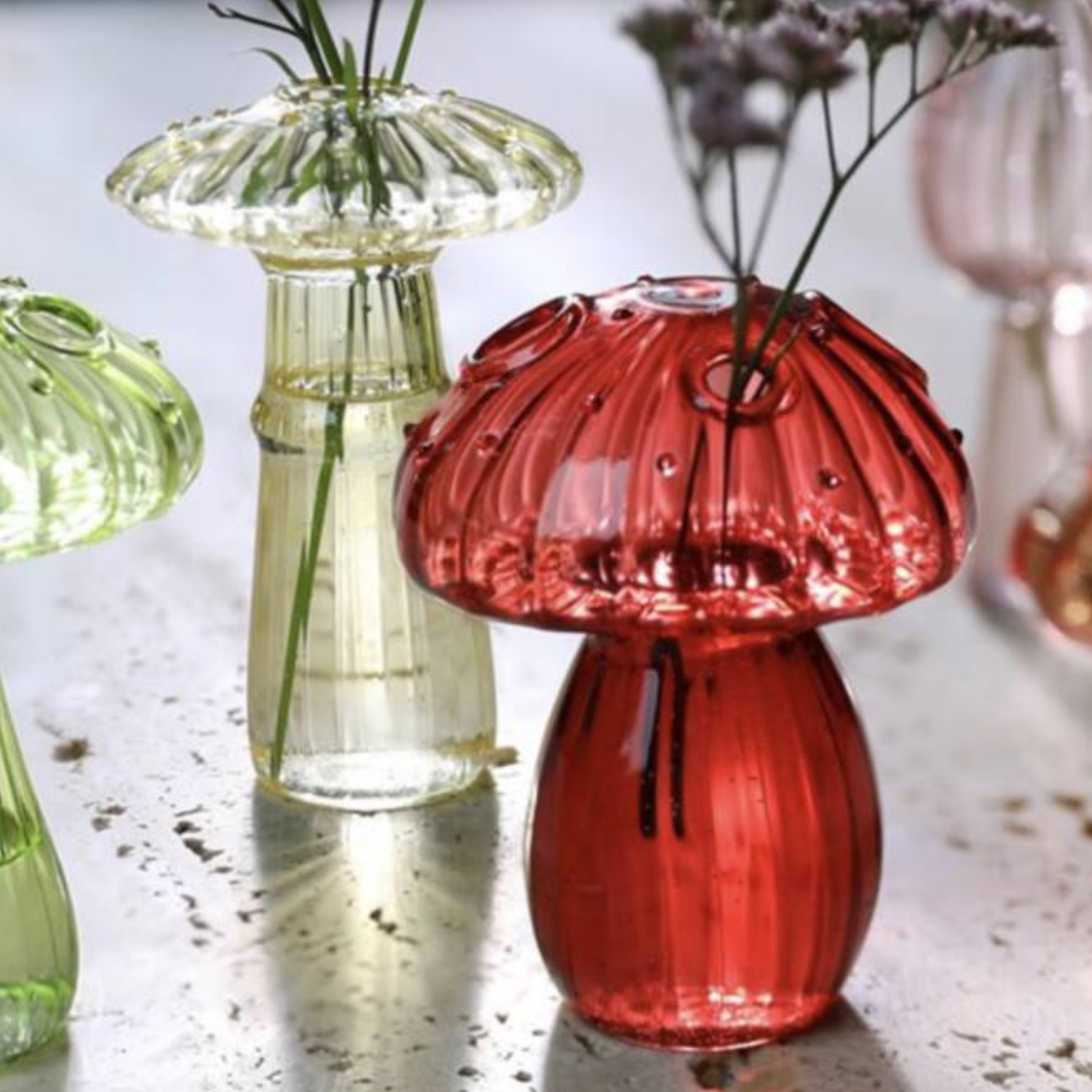 Delicate Mushroom Glass Bud Vases