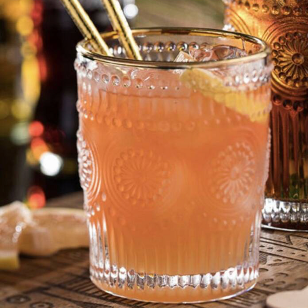Gold Rim Short Vintage Cut Glass Tumbler