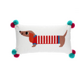Embroidered Sausage Dog Cushion with Pom Poms