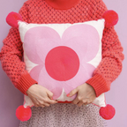 Embroidered with Giant Pom Poms Flower Cushion