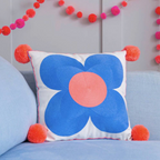 Embroidered with Giant Pom Poms Flower Cushion