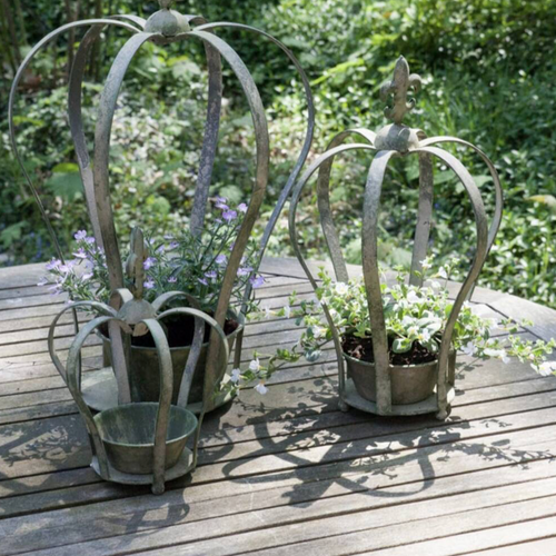 Aged Metal Green Crown Planter