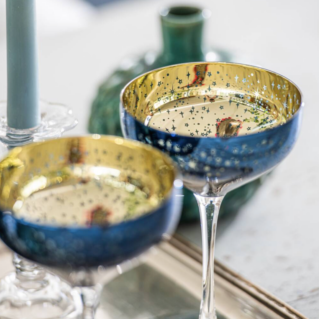 Electroplated Blue Star Champagne Saucers