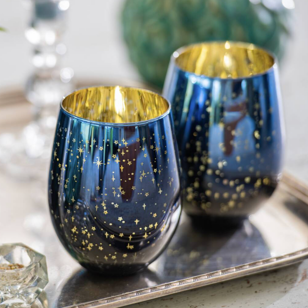 Blue Star Electroplated Mouth Blown Glass Tumbler