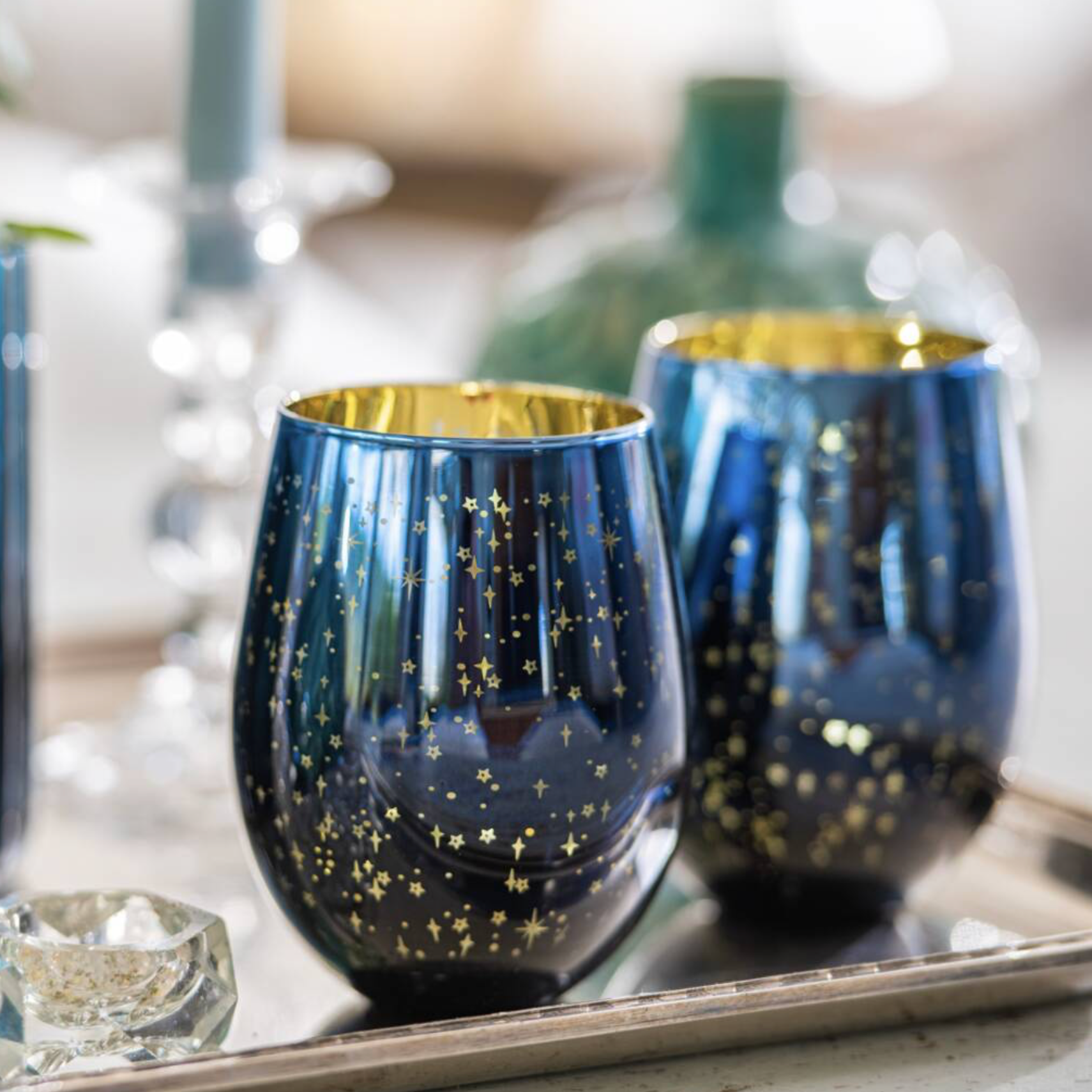 Blue Star Electroplated Mouth Blown Glass Tumbler