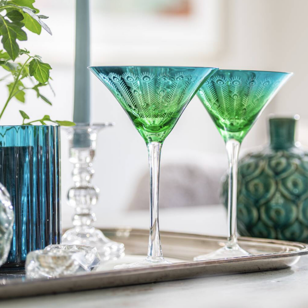 Electroplated Peacock Design Martini Glasses