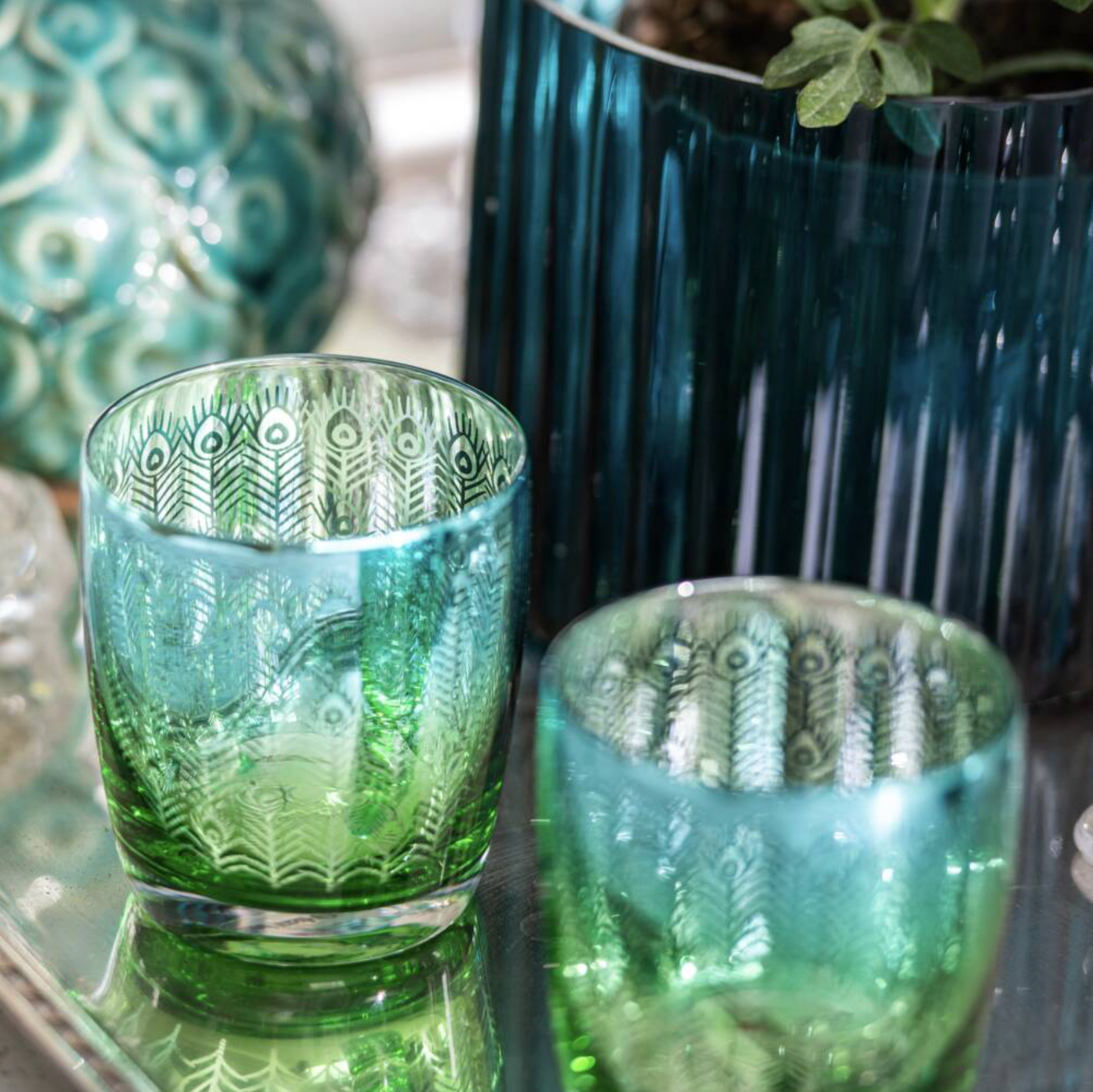 Electroplated Peacock Design Tumblers