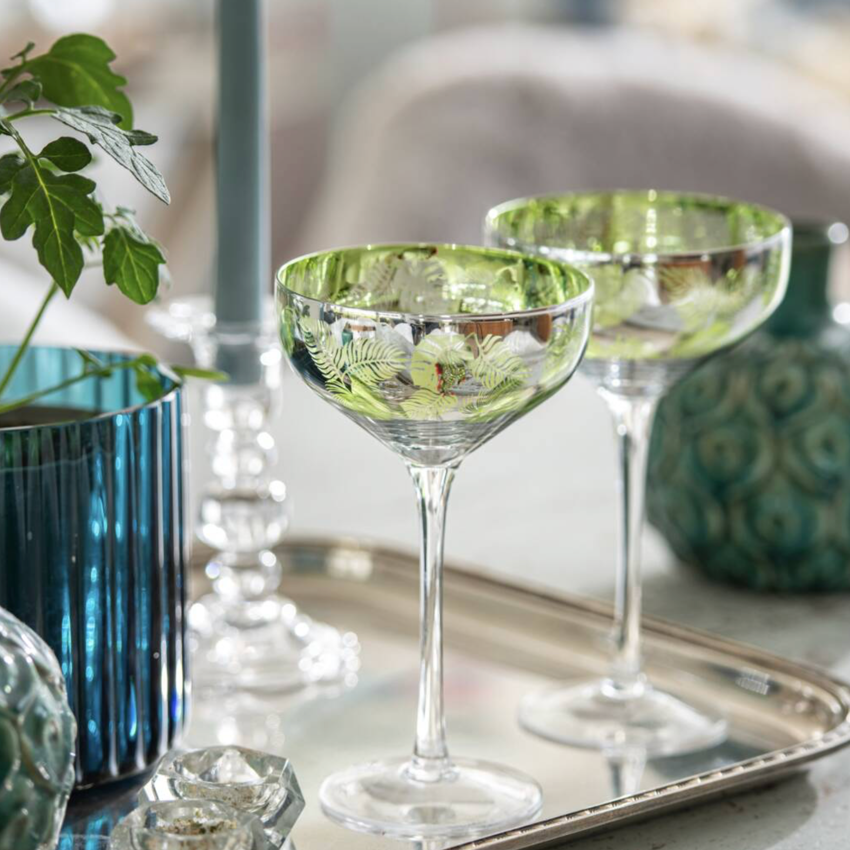 Tropical Leaf Champagne Coupe Glasses