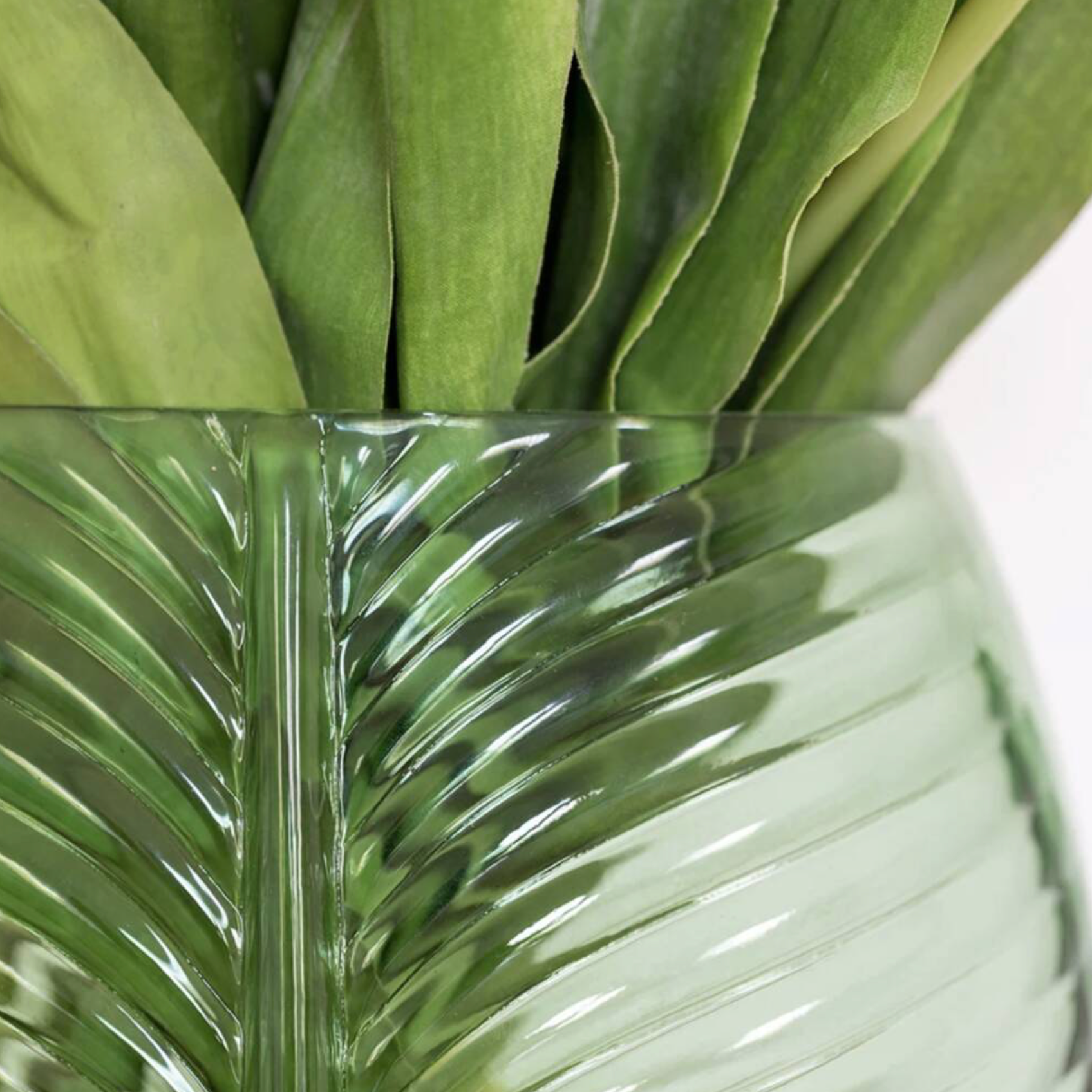Leaf Design Botanical Green Glass Vase