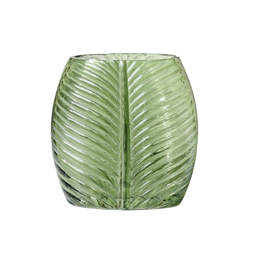 Leaf Design Botanical Green Glass Vase
