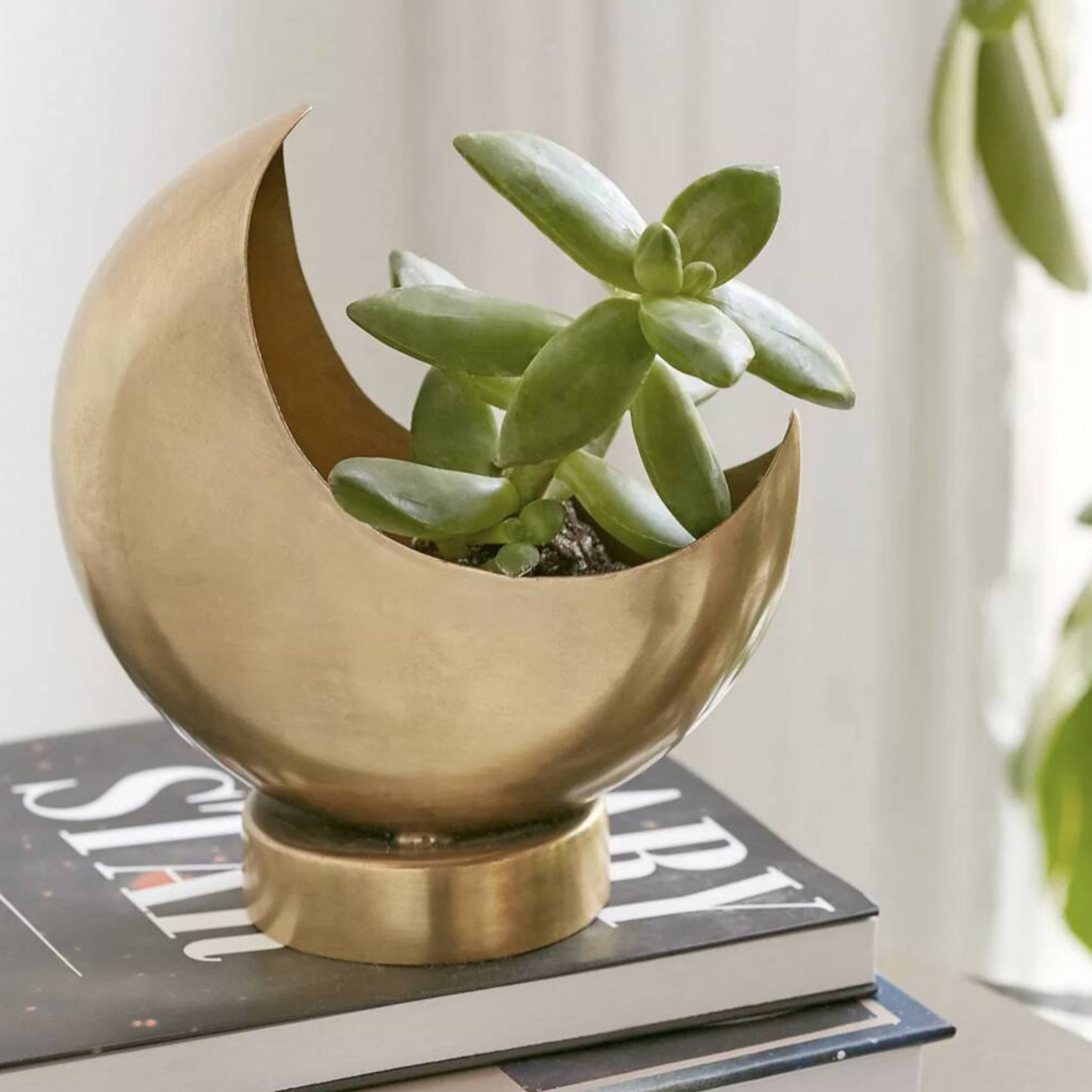 Rustic Gold Celestial Moon Metal Standing Planter