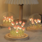 Handmade Terrarium Faux Tulip LED Light Glass Dome