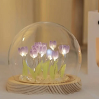 Handmade Terrarium Faux Tulip LED Light Glass Dome