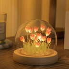Handmade Terrarium Faux Tulip LED Light Glass Dome