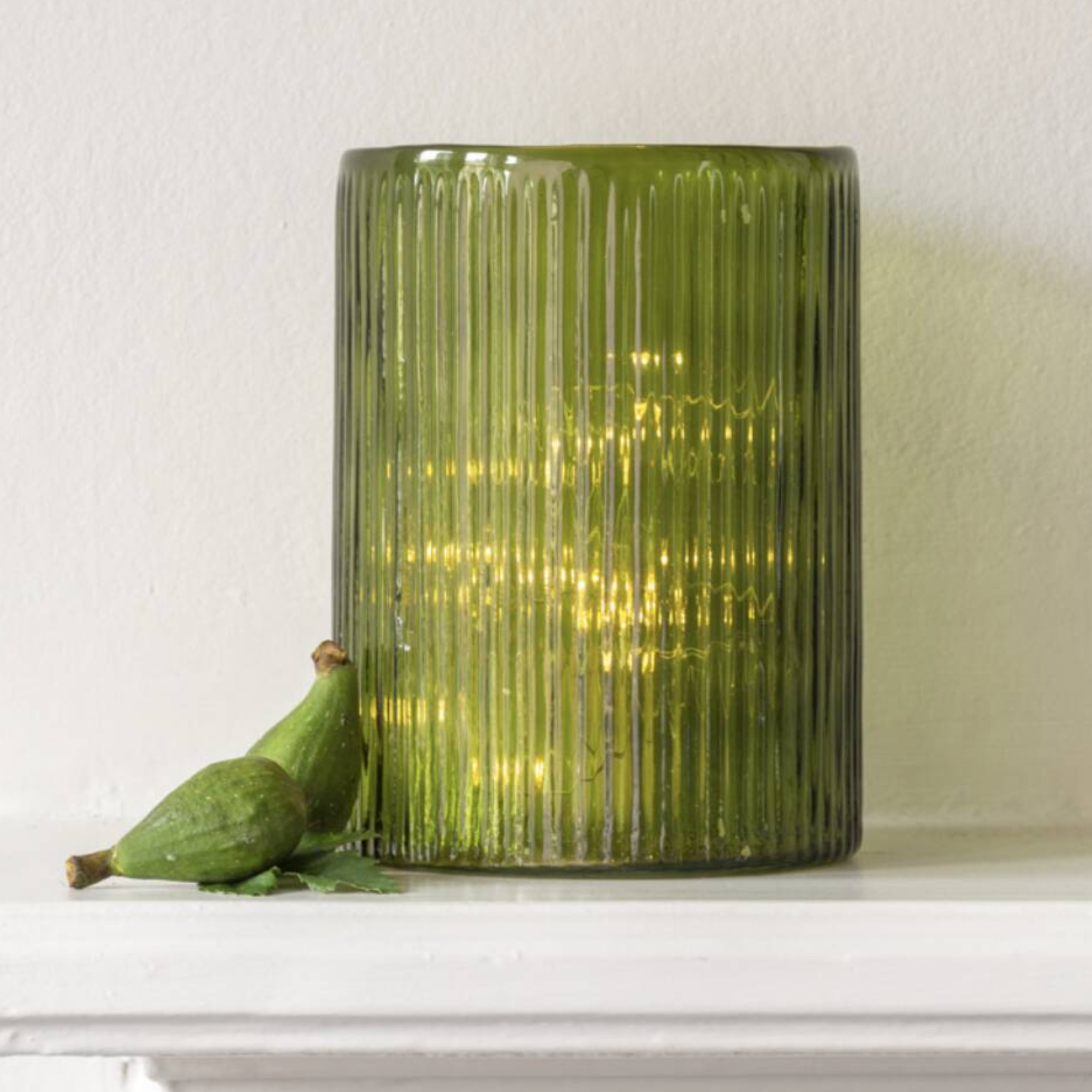 Vintage Green Ribbed Hurricane Glass Candle Holder