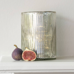 Vintage SilverRibbed Hurricane Glass Candle Holder