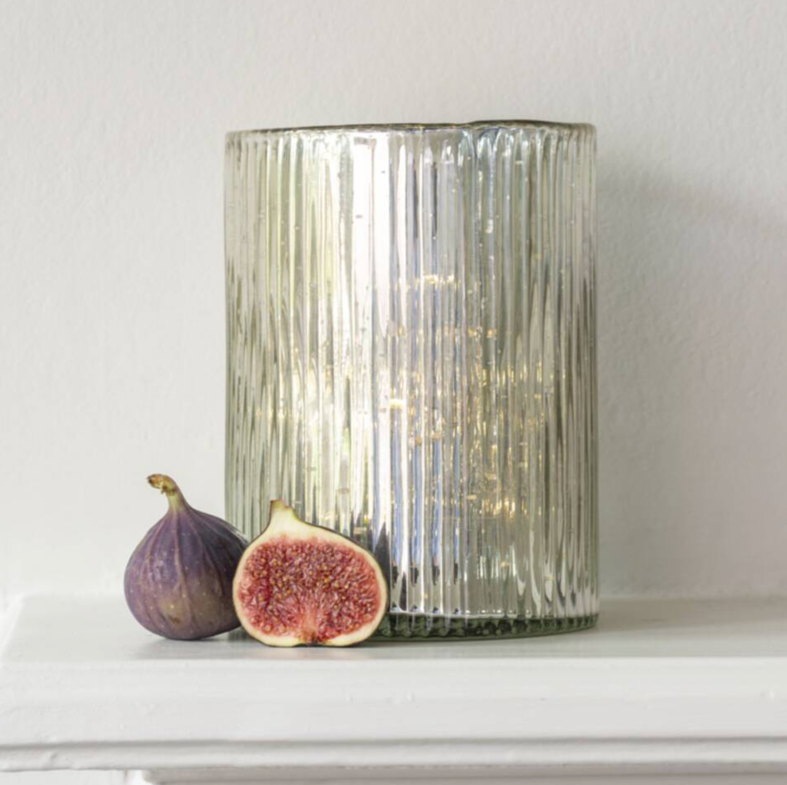 Vintage SilverRibbed Hurricane Glass Candle Holder