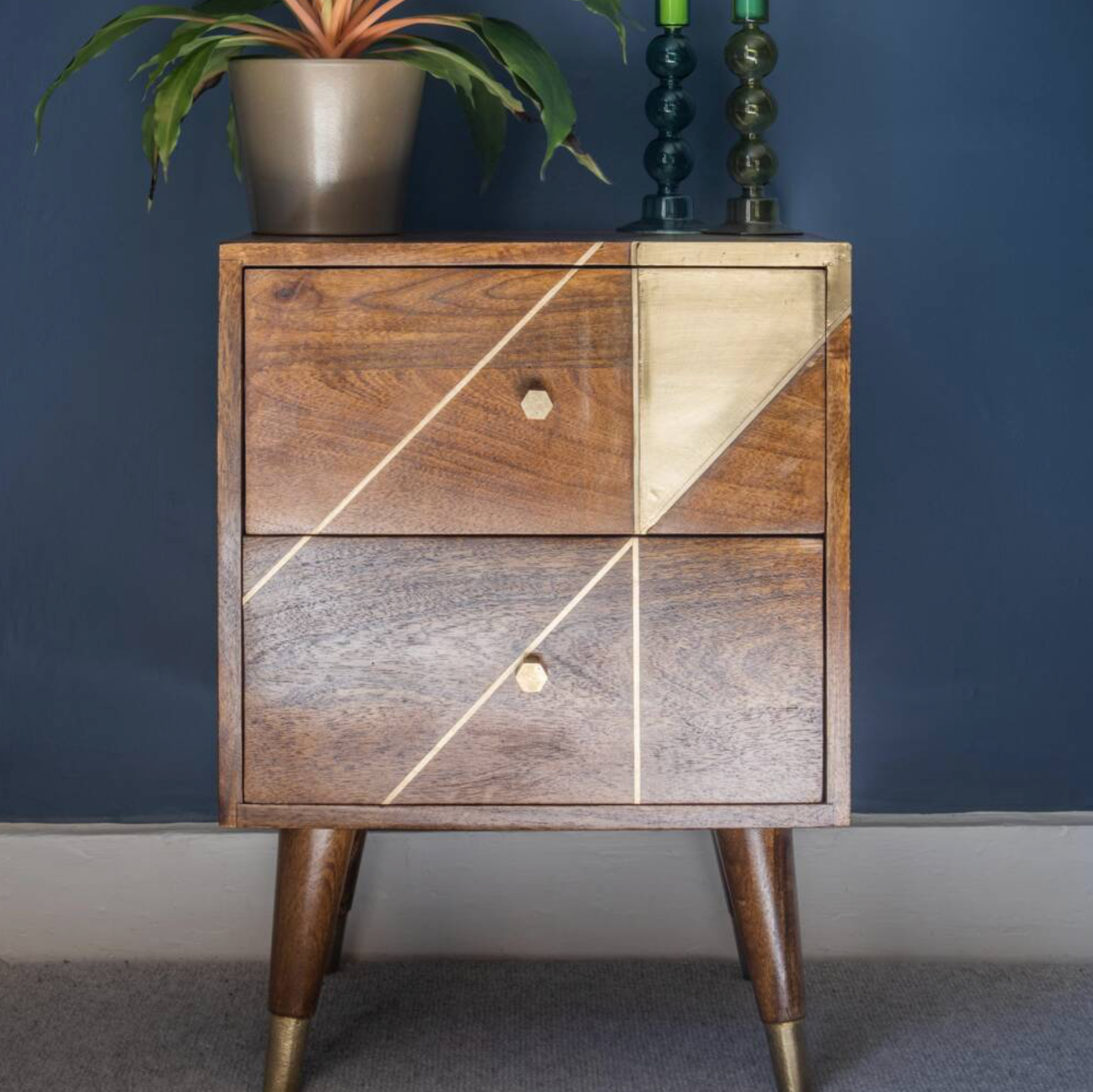 Mango Wood Geometric Bedside Table