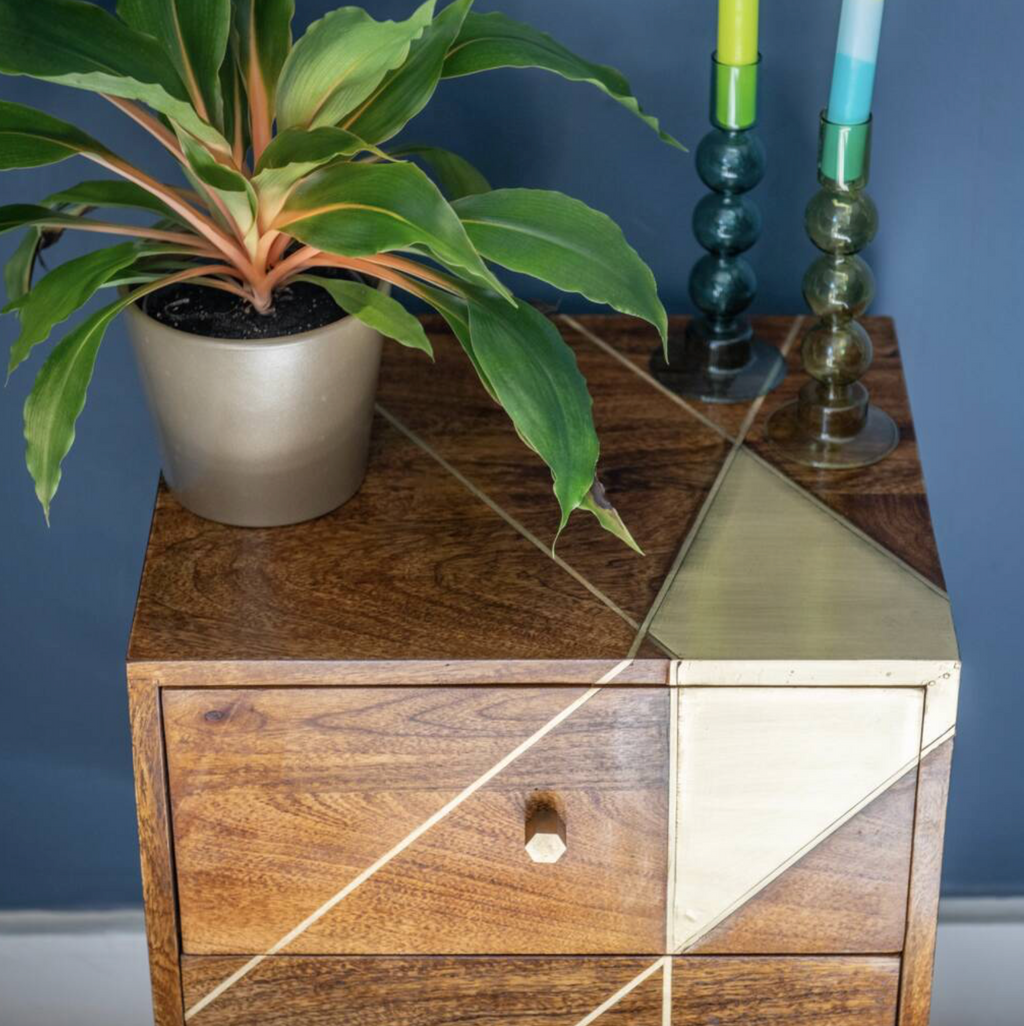 Mango Wood Geometric Bedside Table