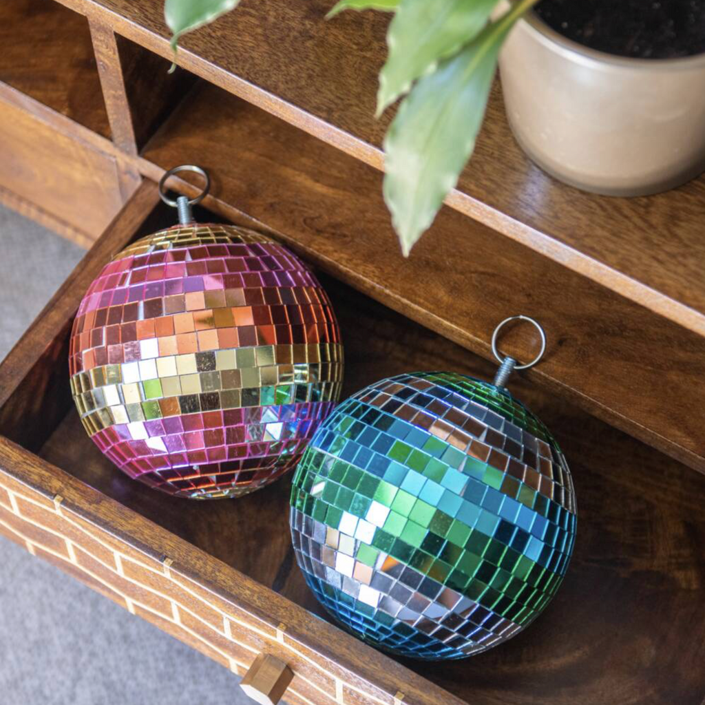 Pink, Gold & Orange Stripe Mirror Ball
