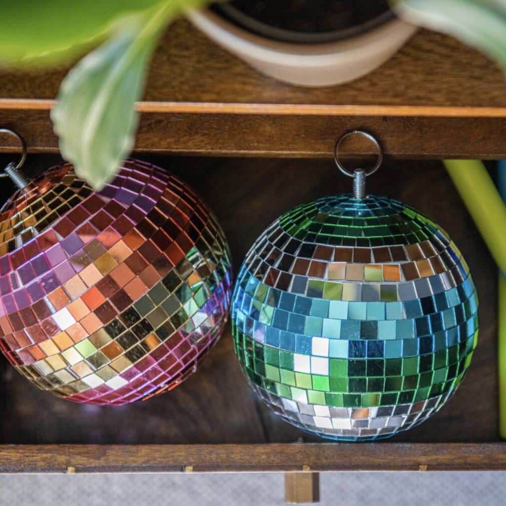 Pink, Gold & Orange Stripe Mirror Ball