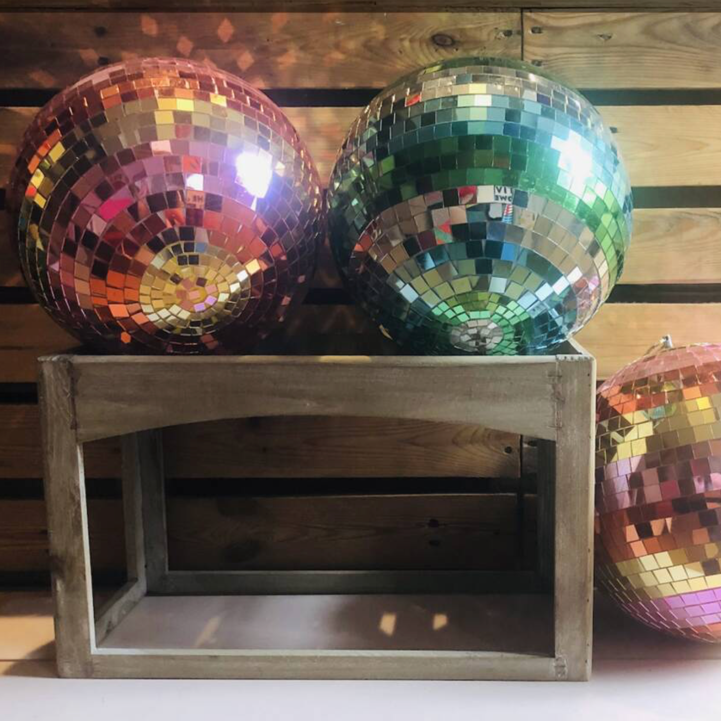 Pink, Gold & Orange Stripe Mirror Ball