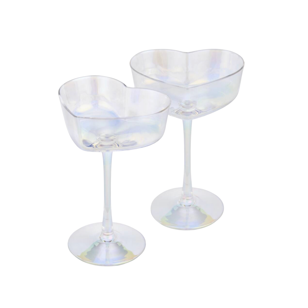 Iridescent Pair of Heart Champagne Coupe Glasses