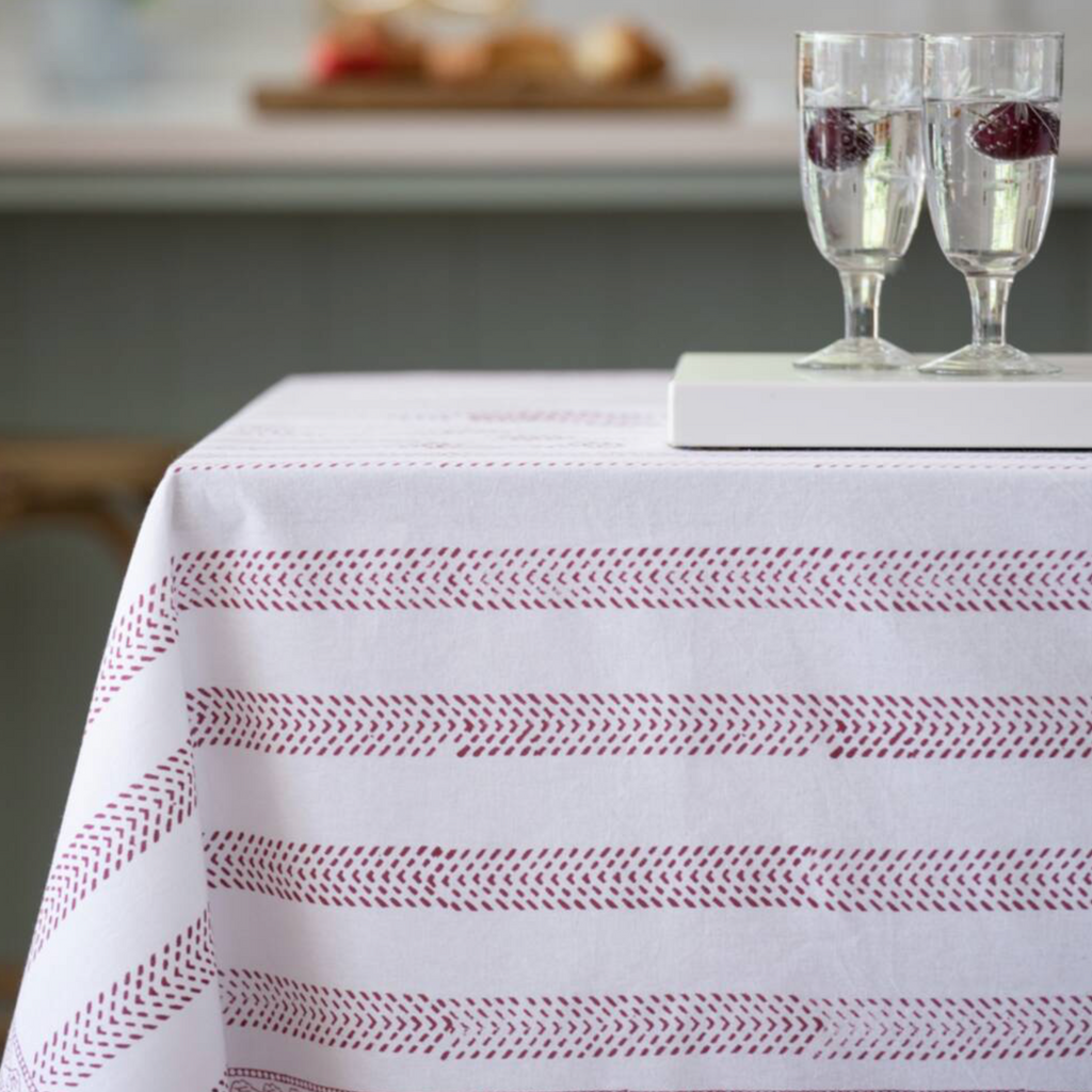Raspberry Cotton Hand Block Print Tablecloth