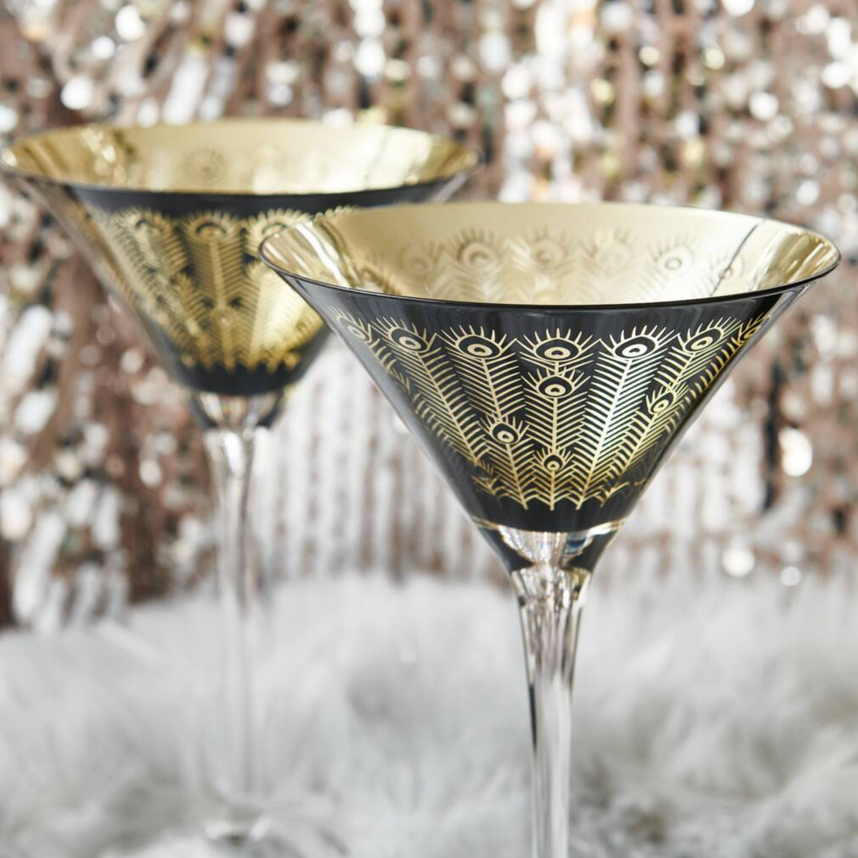 Electroplated Midnight Peacock Martini Glass