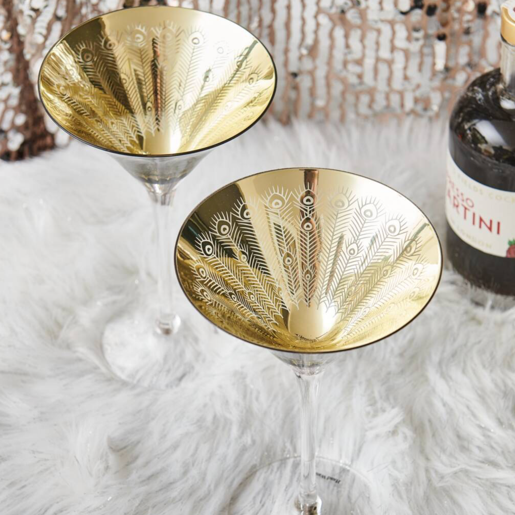 Electroplated Midnight Peacock Martini Glass