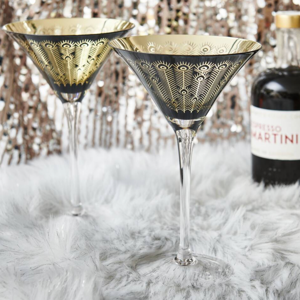Electroplated Midnight Peacock Martini Glass