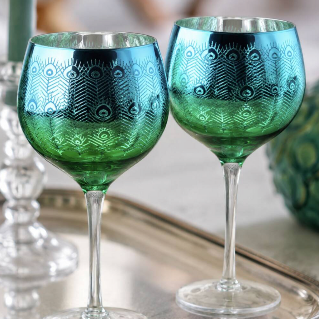 Peacock Blues Electroplated Gin Glass