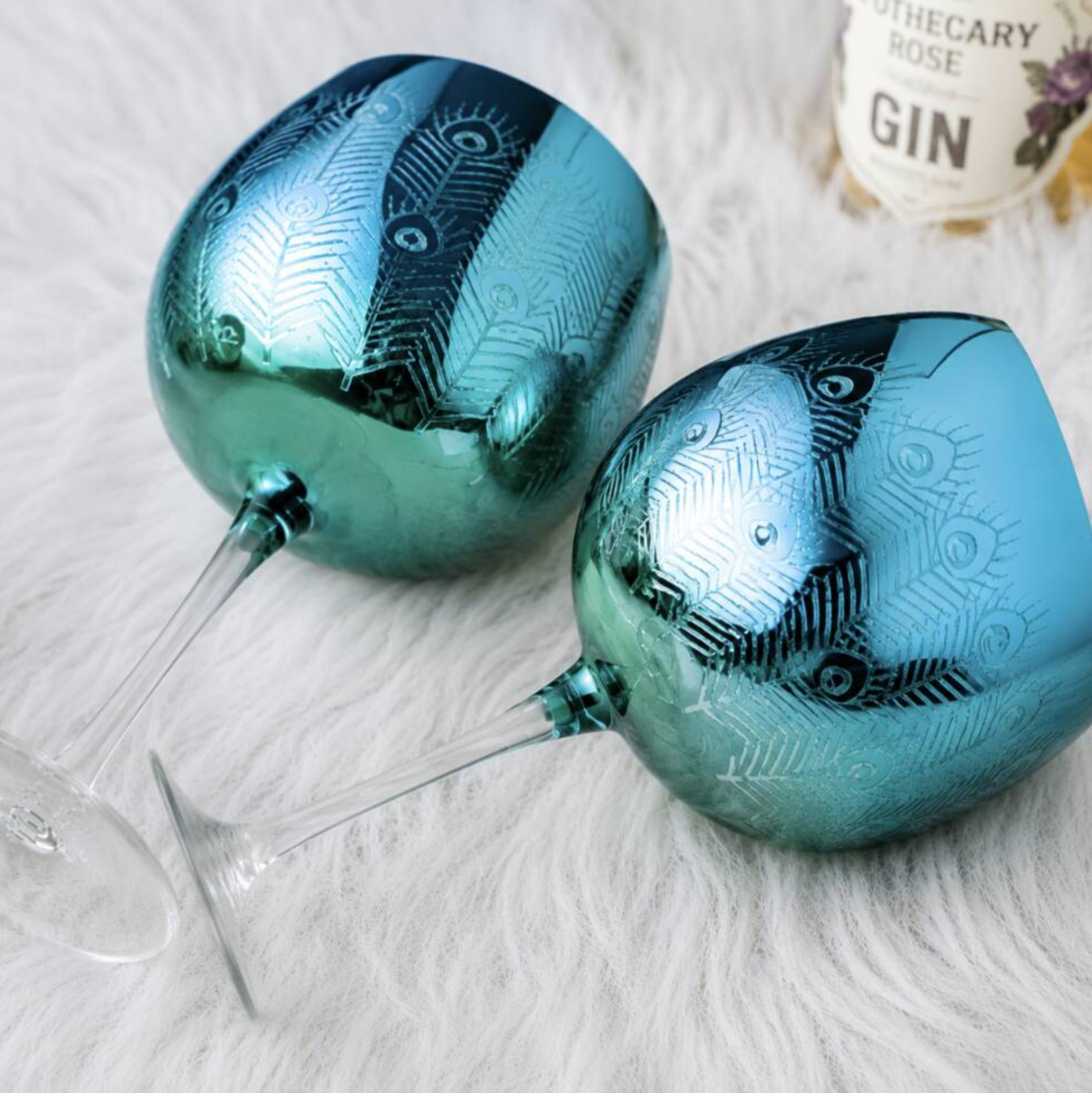 Peacock Blues Electroplated Gin Glass