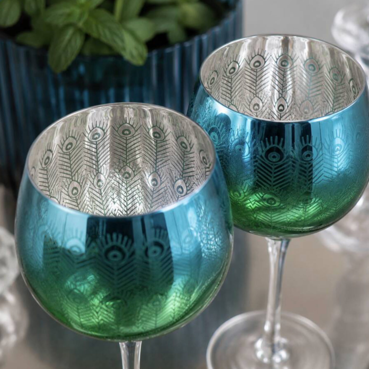Peacock Blues Electroplated Gin Glass
