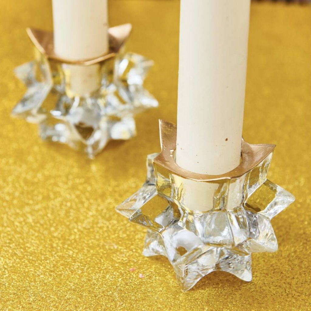 Star Glass Candleholder With Gold Trim