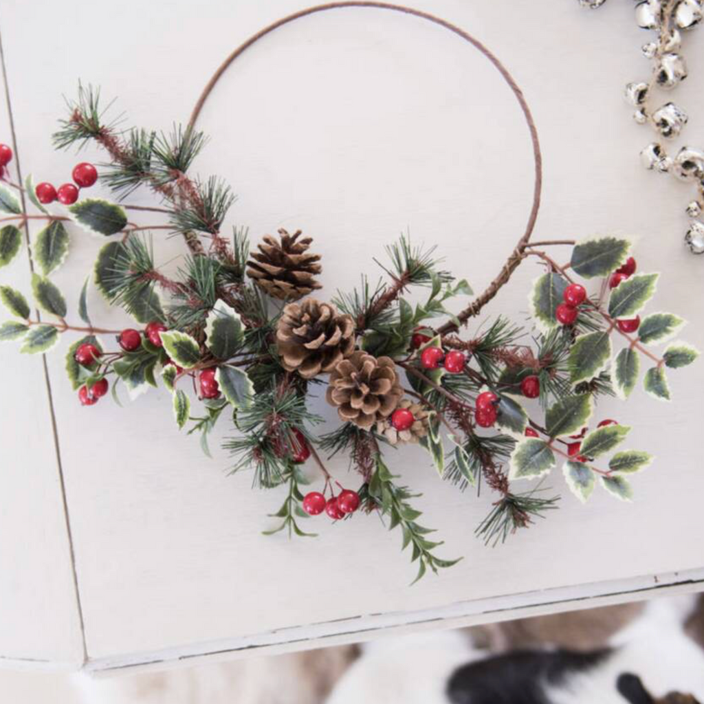 Red Berry Christmas Half Wreath With Christmas Ribbon
