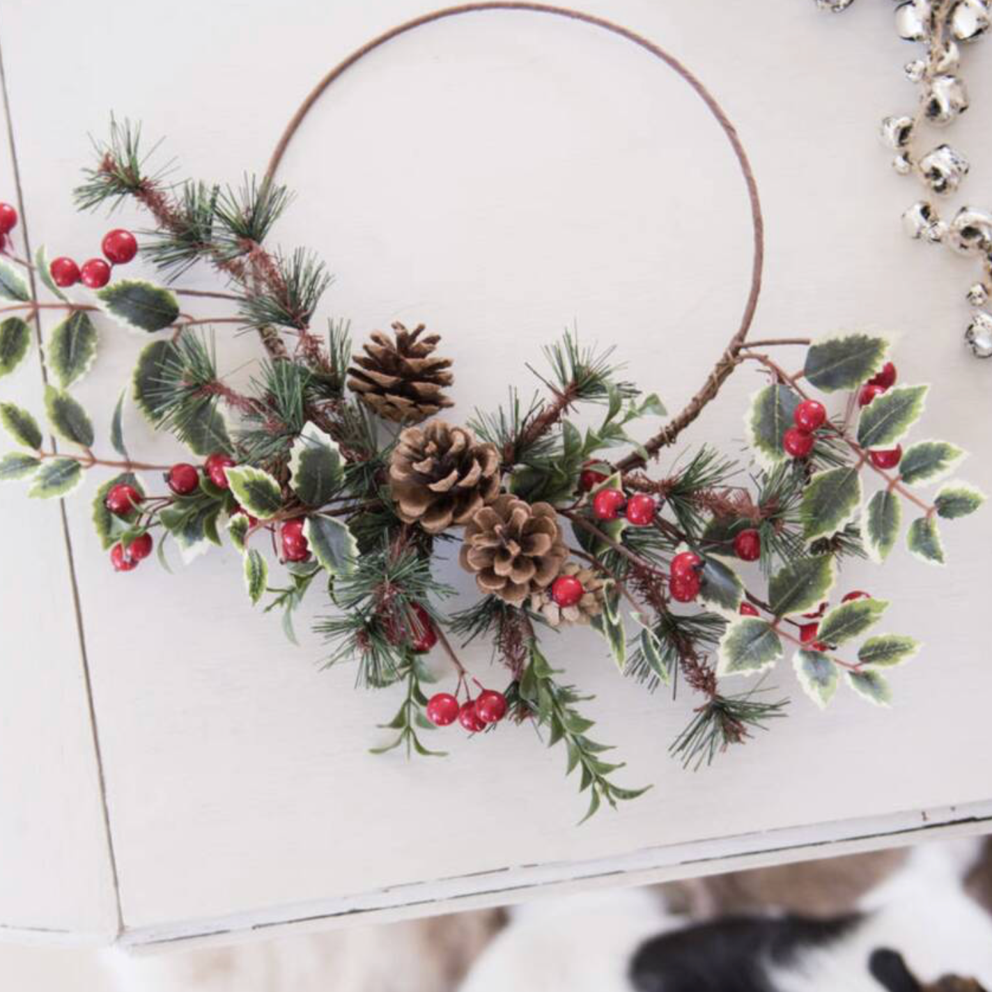 Red Berry Christmas Half Wreath With Christmas Ribbon