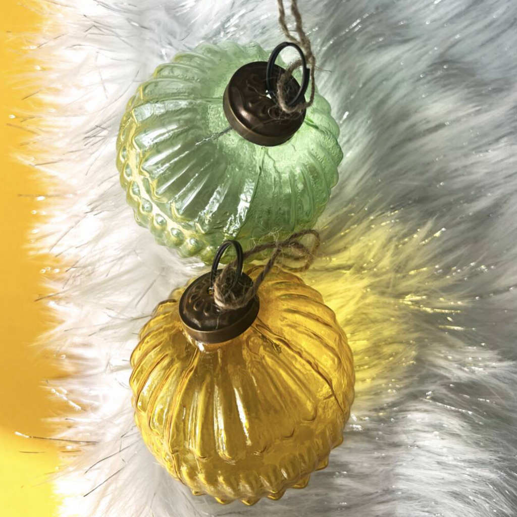 Vintage Green And Yellow Style Glass Baubles