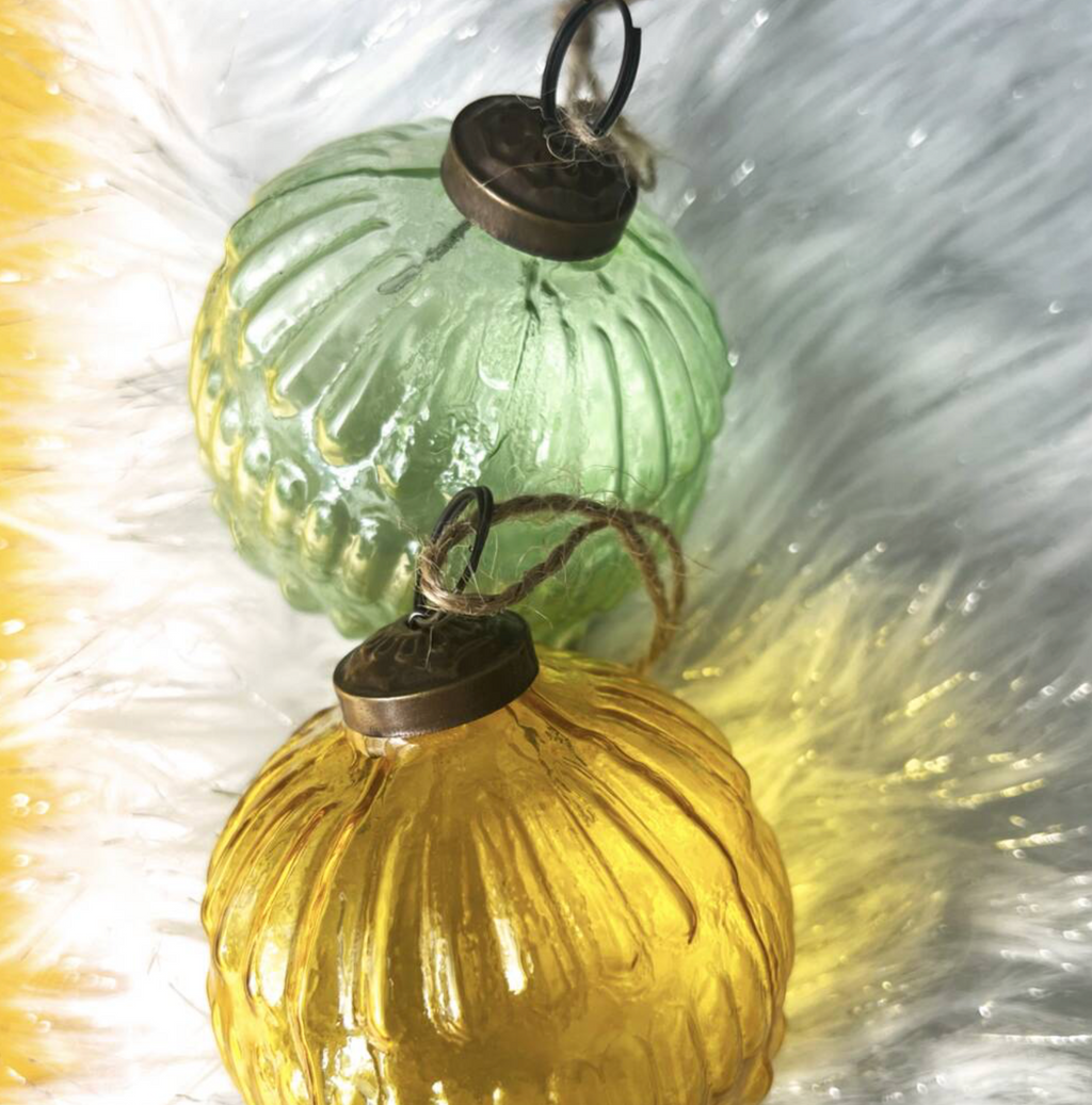 Vintage Green And Yellow Style Glass Baubles