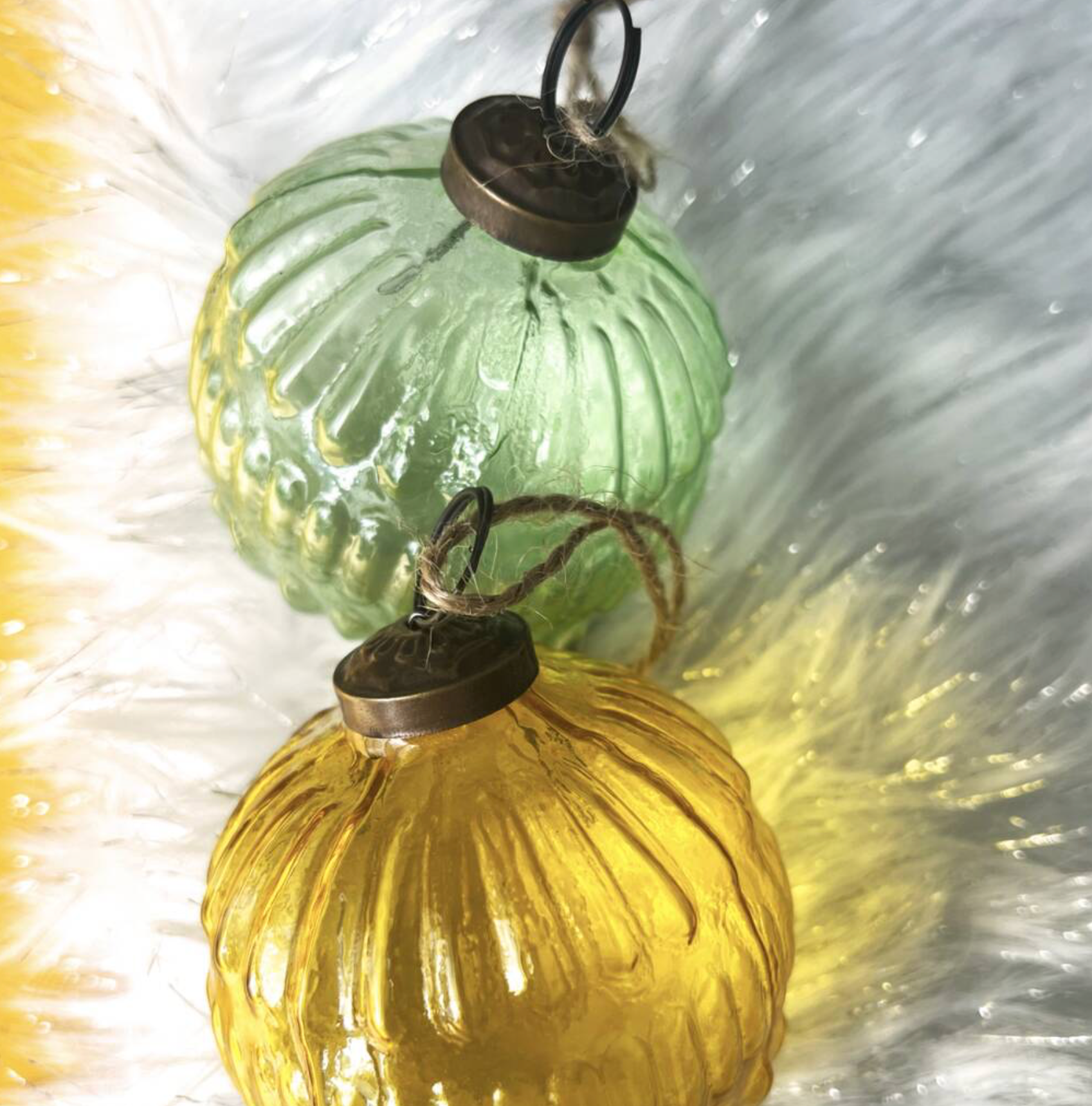 Vintage Green And Yellow Style Glass Baubles
